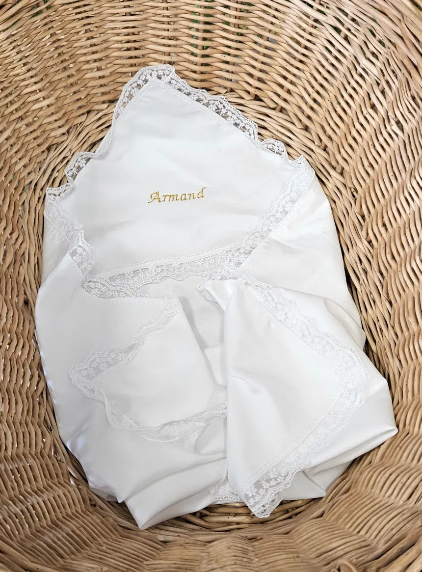 Linge lange carré dentelle fine Anaé - Personnalisable Blanc
