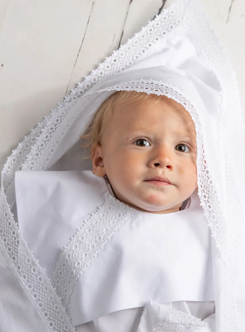 Linge lange carré dentelle large Blanc