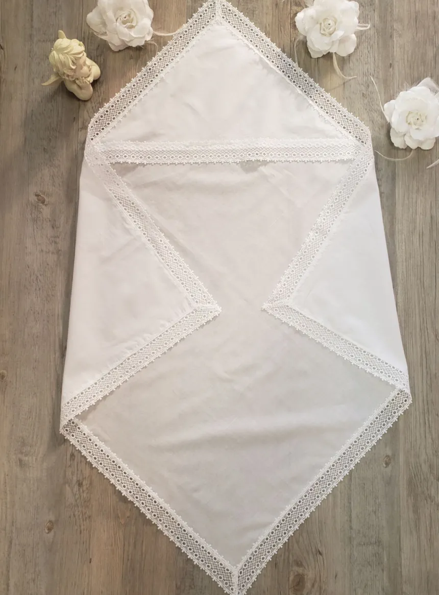 Linge lange carré dentelle large Blanc