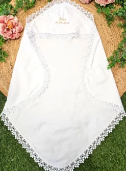 Linge lange carré dentelle large - Personnalisable Blanc