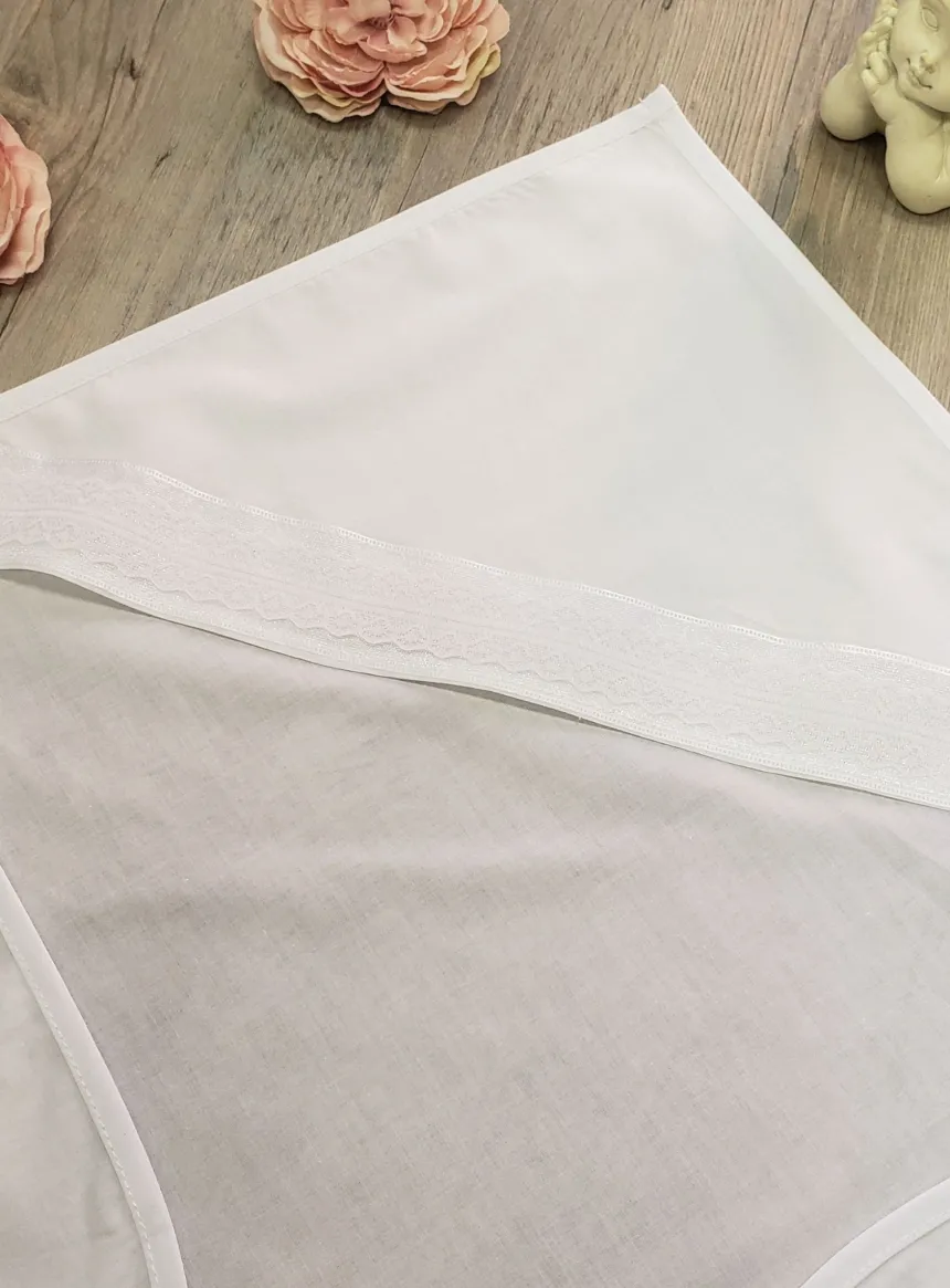 Linge lange carré large dentelle Simon Blanc