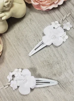 Lot de 2 barrettes fleurs et perles Blanc
