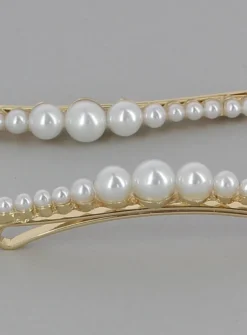 Lot de 2 barrettes ligne de perles blanc nacré