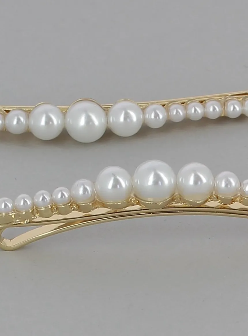 Lot de 2 barrettes ligne de perles blanc nacré