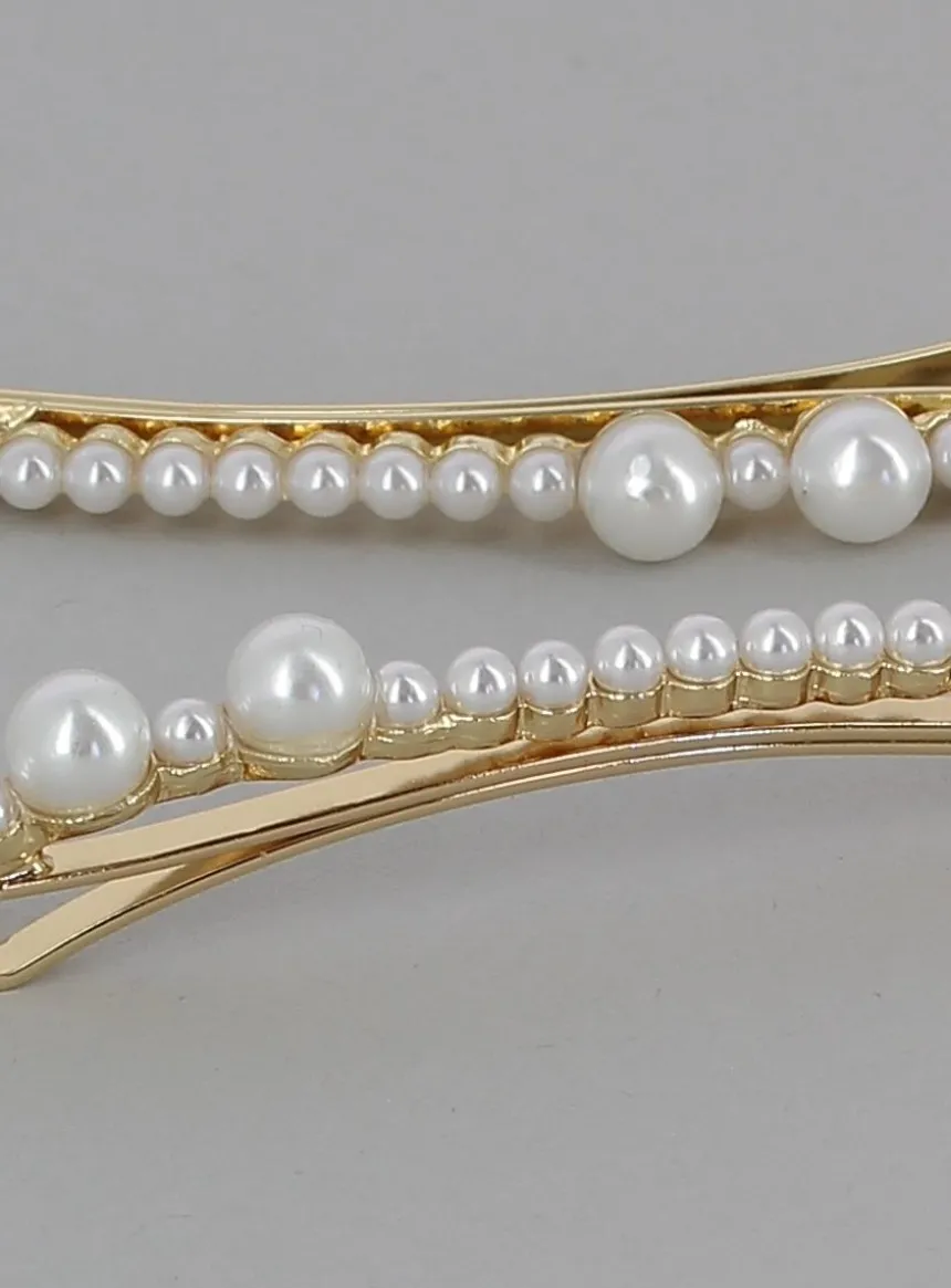 Lot de 2 barrettes perles Blanc