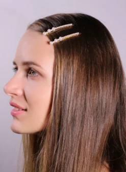 Lot de 2 barrettes perles Blanc