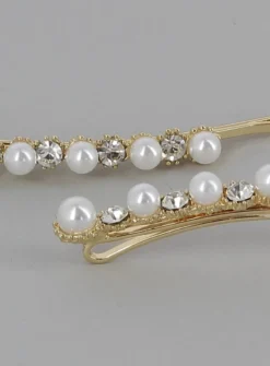 Lot de 2 barrettes perles et strass Blanc