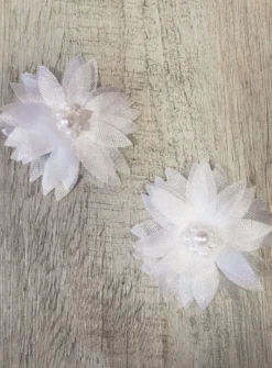 Lot de 2 fleurs tissu et perles Blanc
