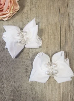 Lot de 2 noeuds avec ruban et perles Blanc