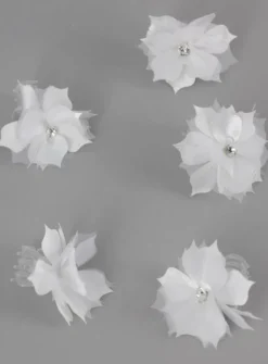 Lot de 5 petites pinces crabes Fleur et strass Blanc