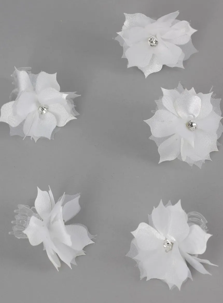 Lot de 5 petites pinces crabes Fleur et strass Blanc