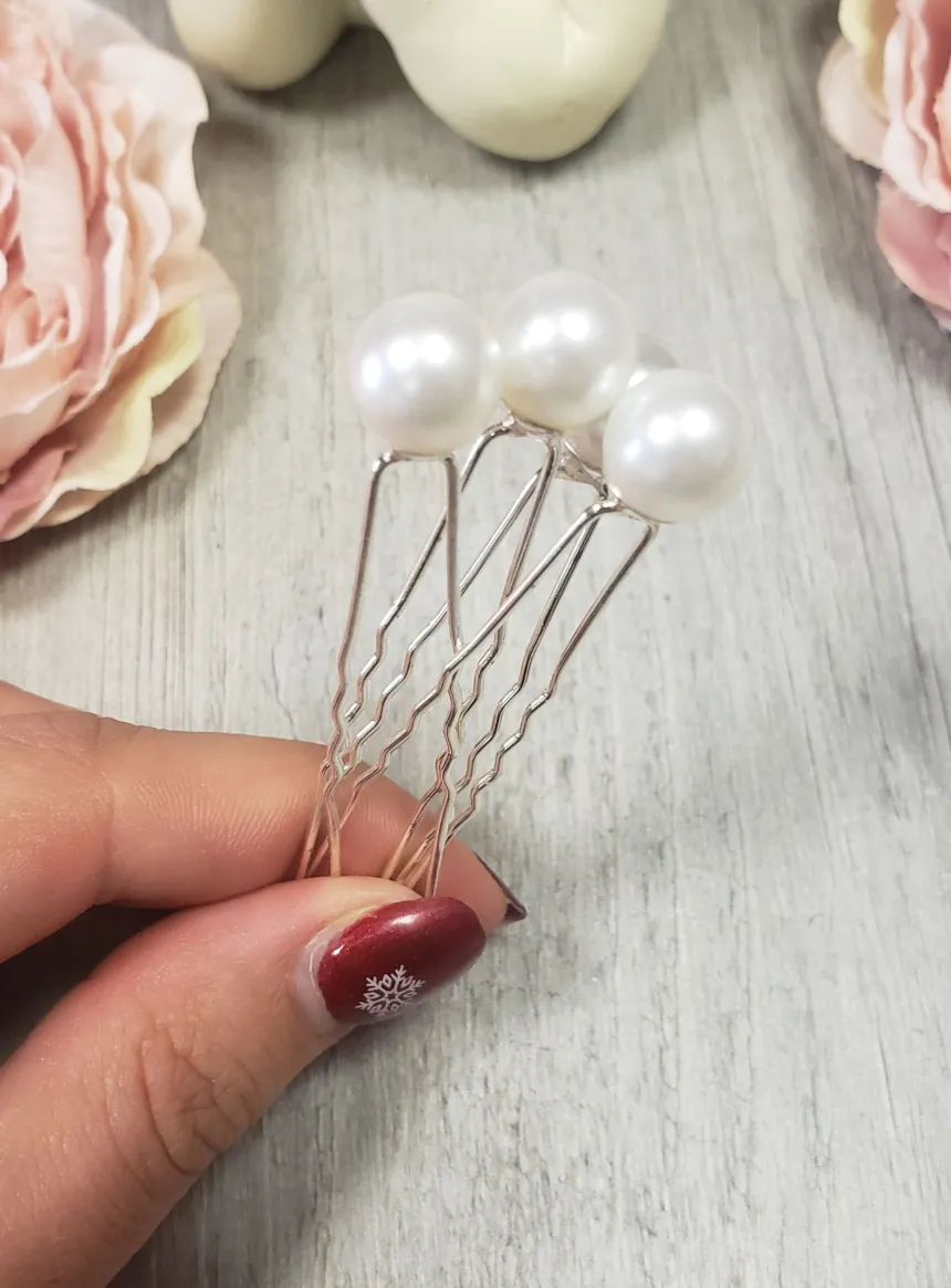 Lot de 5 pics à cheveux grosse perle
