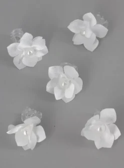 Lot de 5 pinces crabes fleurs et perles Blanc