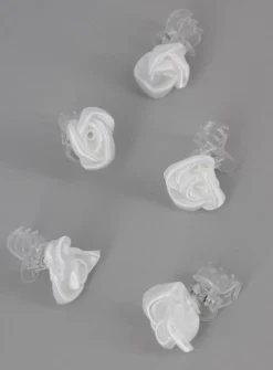 Lot de 5 pinces crabes fleurs tissu satin Blanc