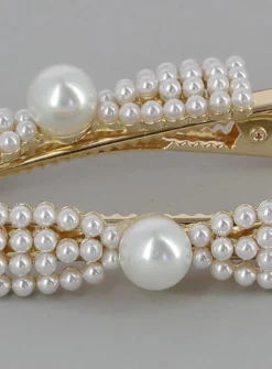 Lot de 2 pinces nœud perles Blanc