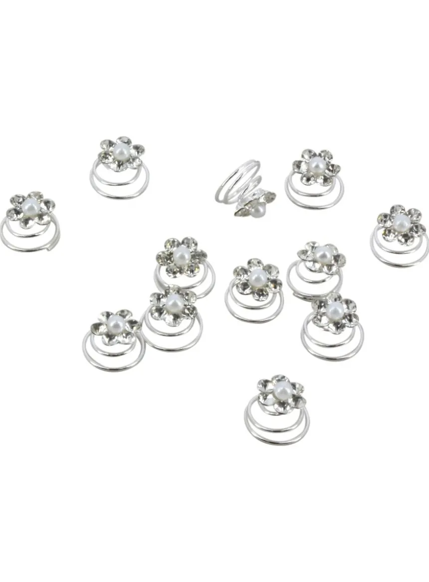 Lot de 12 pins strass fleurs Blanc