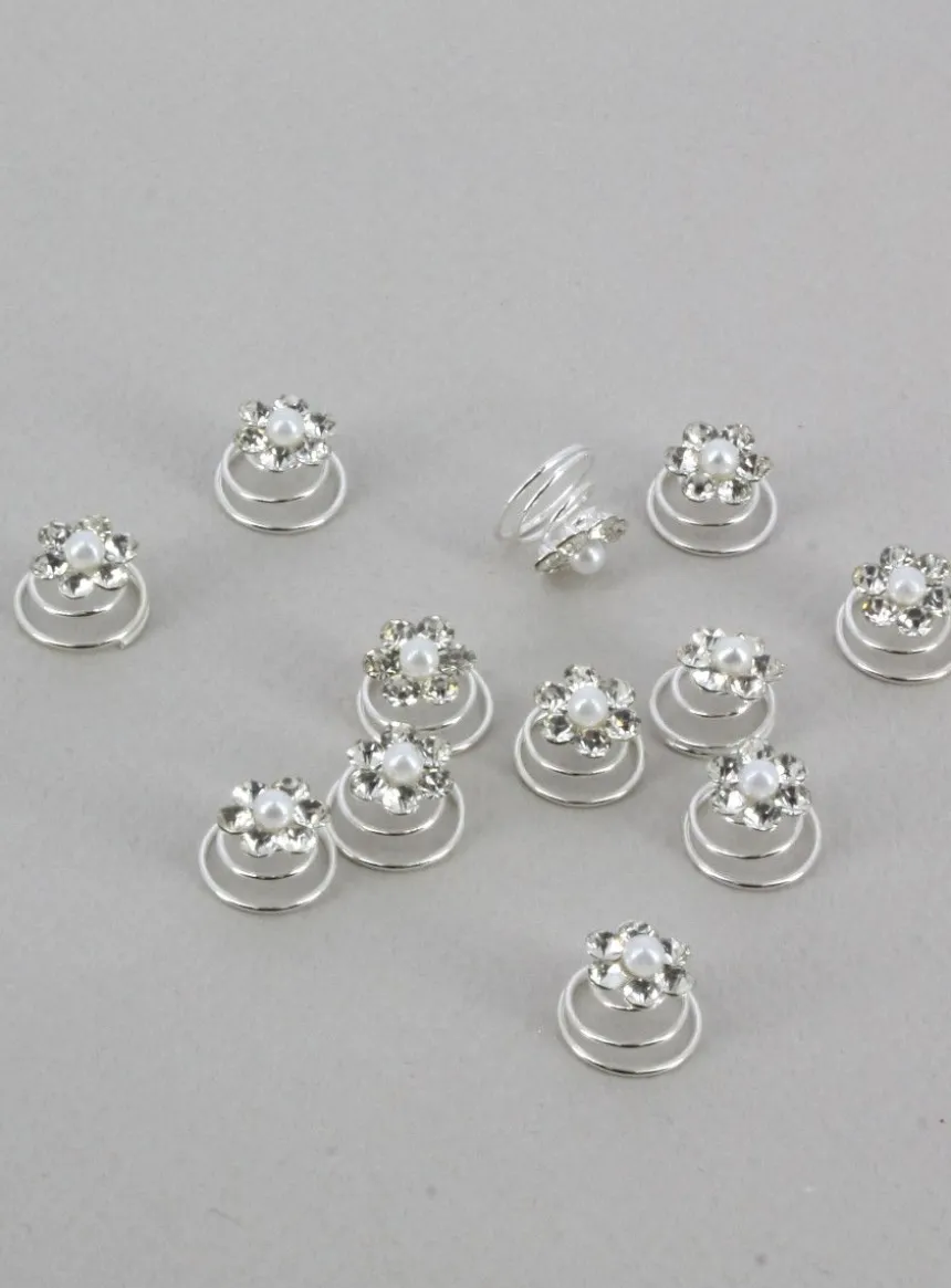 Lot de 12 pins strass fleurs Blanc