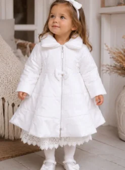 Manteau cérémonie fille blanc + bonnet