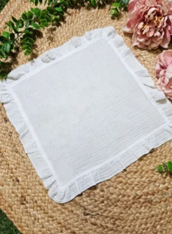 Mouchoir coton de gaze blanc froufrou