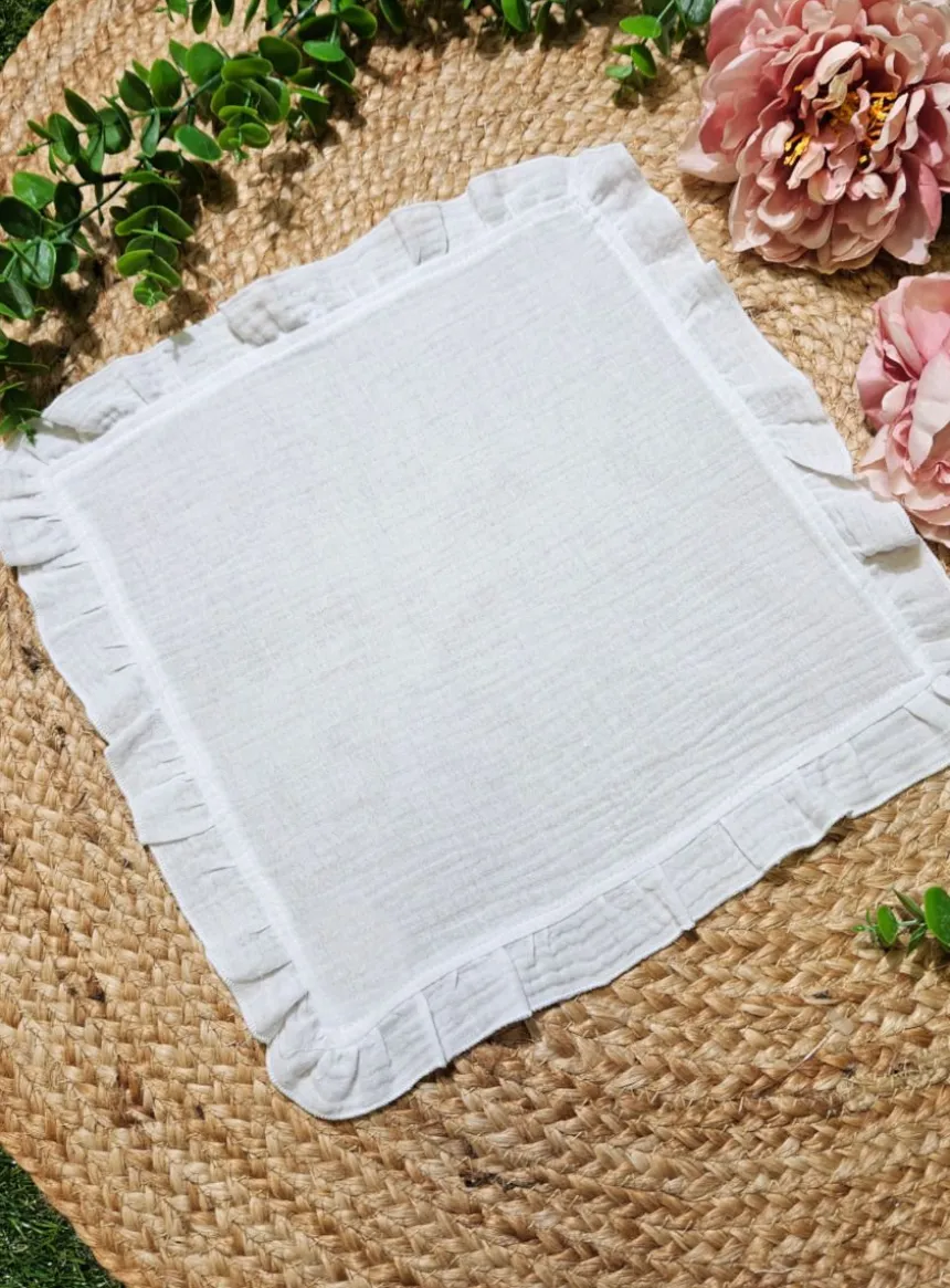 Mouchoir coton de gaze blanc froufrou