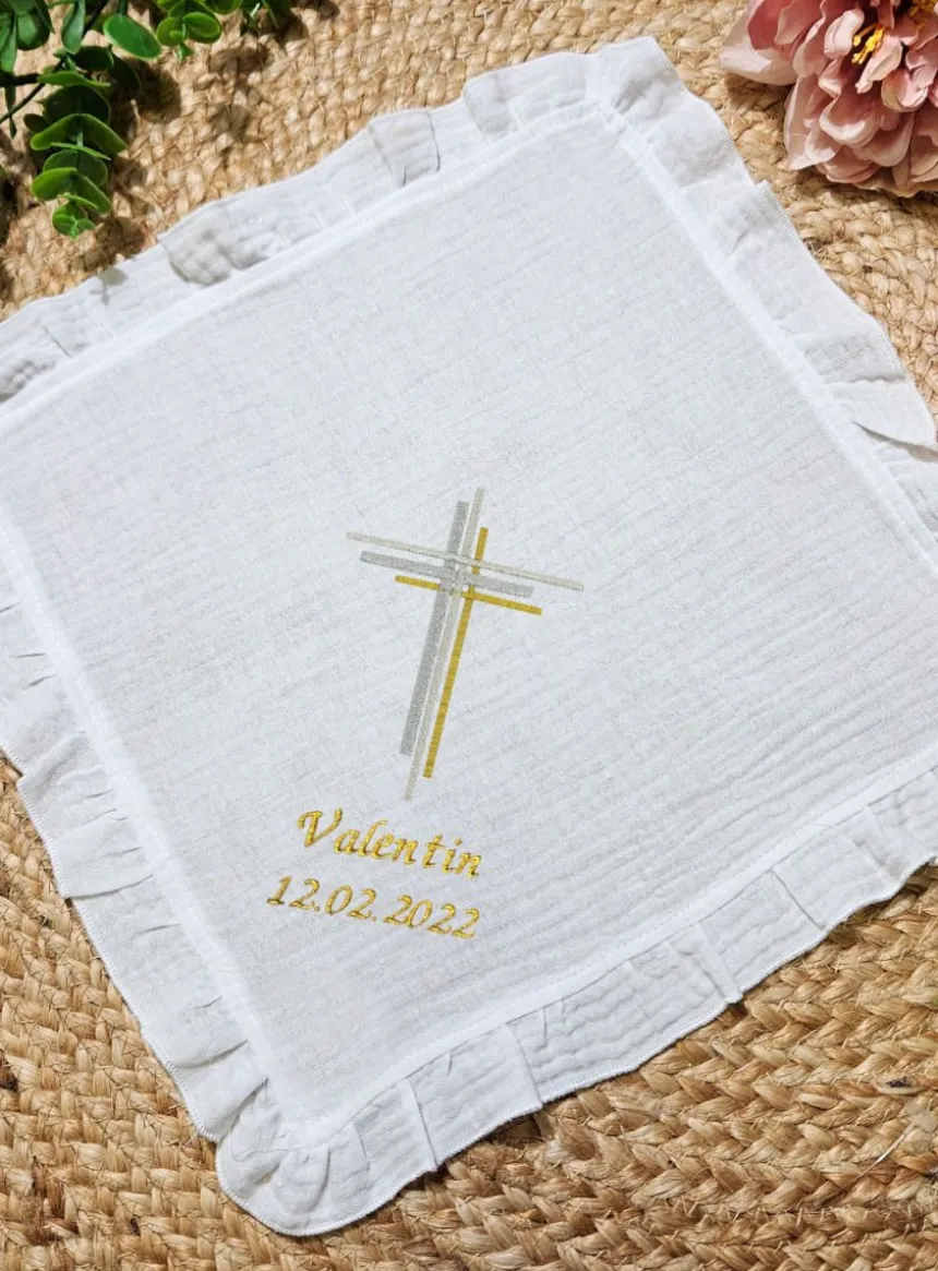 Mouchoir coton de gaze blanc froufrou