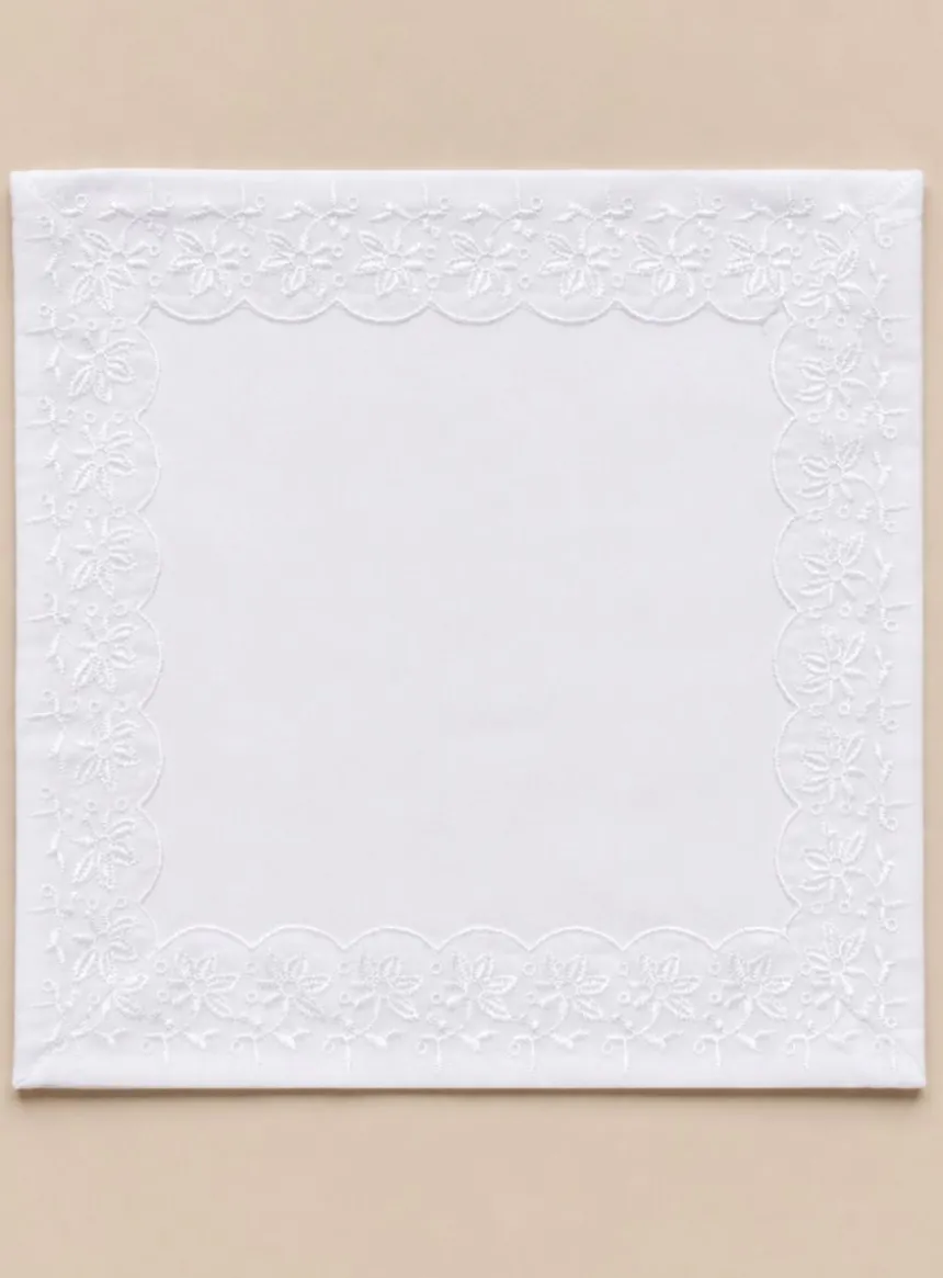Mouchoir de Baptême Blanc Personnalisable Dentelle Broderie Anglaise