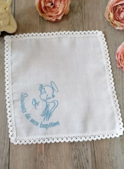 Mouchoir de baptême coton brodé
