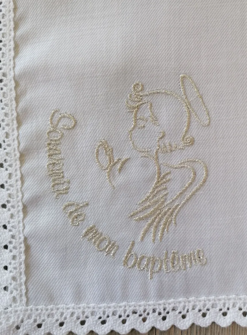 Mouchoir de baptême coton brodé