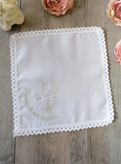 Mouchoir de baptême coton brodé