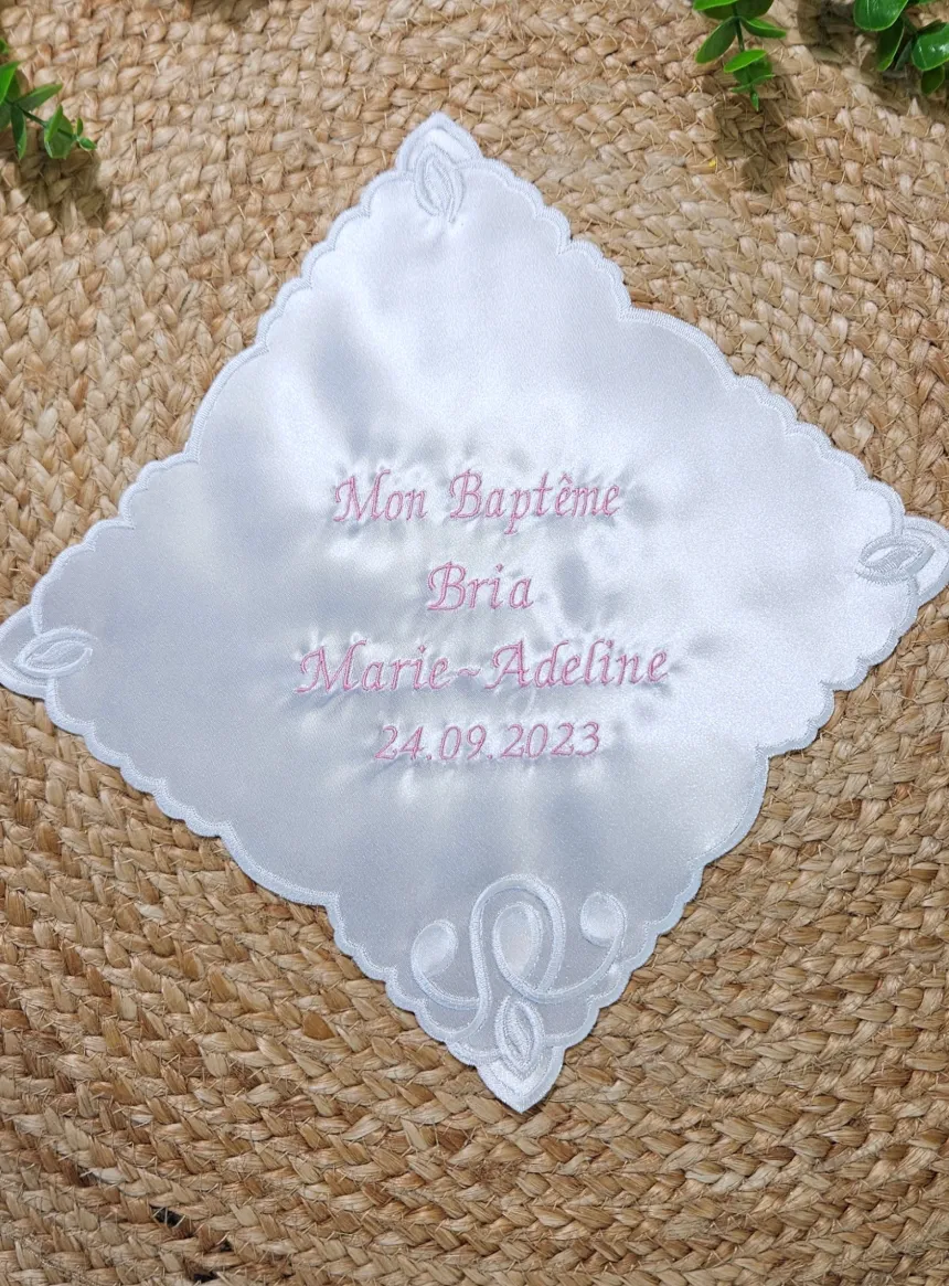 Mouchoir de baptême - Personnalisable Blanc