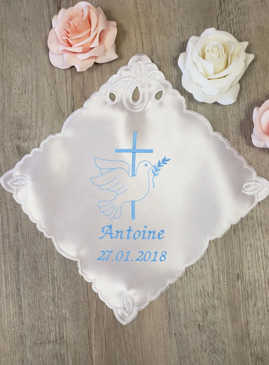 Mouchoir de baptême - Personnalisable Blanc