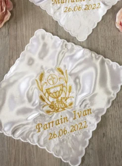 Mouchoir en satin cérémonie religieuse - Personnalisable Blanc