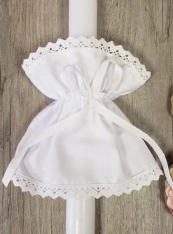 Noeud coton Bougie de baptême Blanc