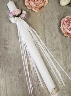 Noeud pour cierge fleur et ruban Blanc