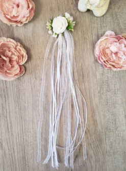 Noeud pour cierge fleurs et feuillage Blanc