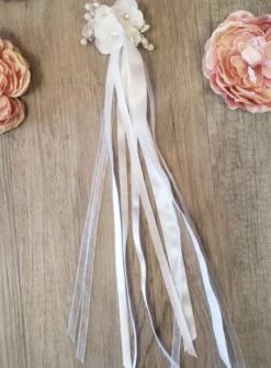 Noeud pour cierge fleurs et strass Blanc