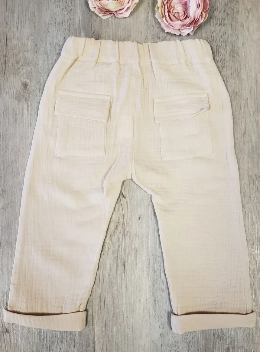 Pantalon beige garçon coton gaze