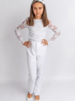Pantalon fille taille haute blanc