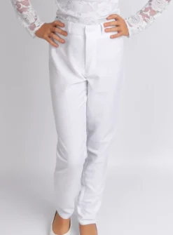 Pantalon fille taille haute blanc