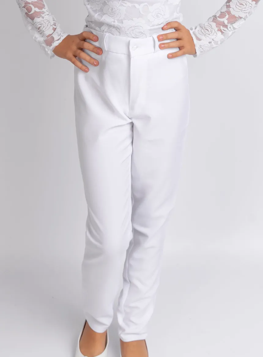 Pantalon fille taille haute blanc