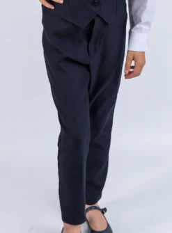 Pantalon fille taille haute bleu marine