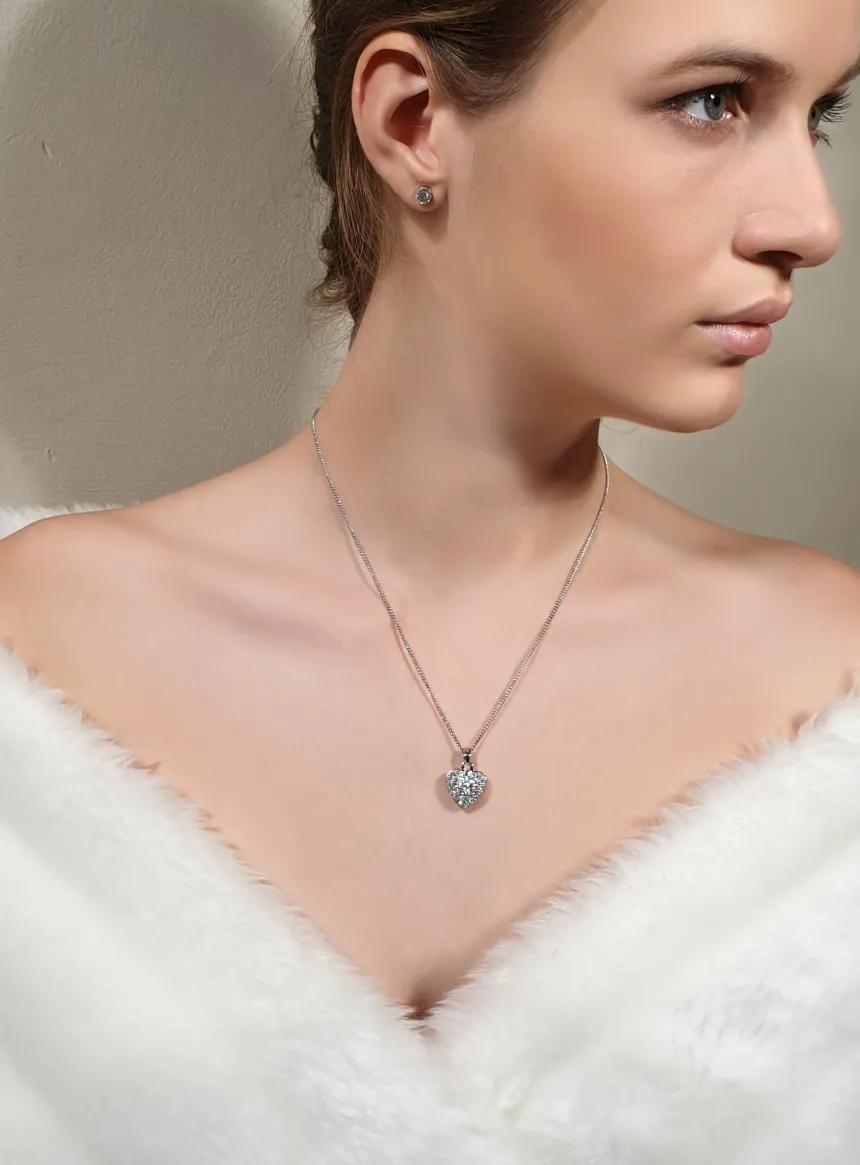 Parrure cœur + strass clous Gris argent
