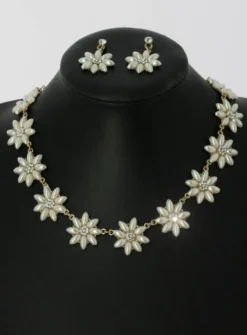Parure bijoux collier + boucles Ivoire - Ecru