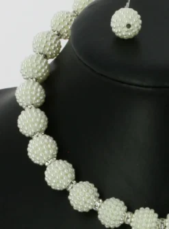 Parure bijoux collier + boucles Ivoire - Ecru