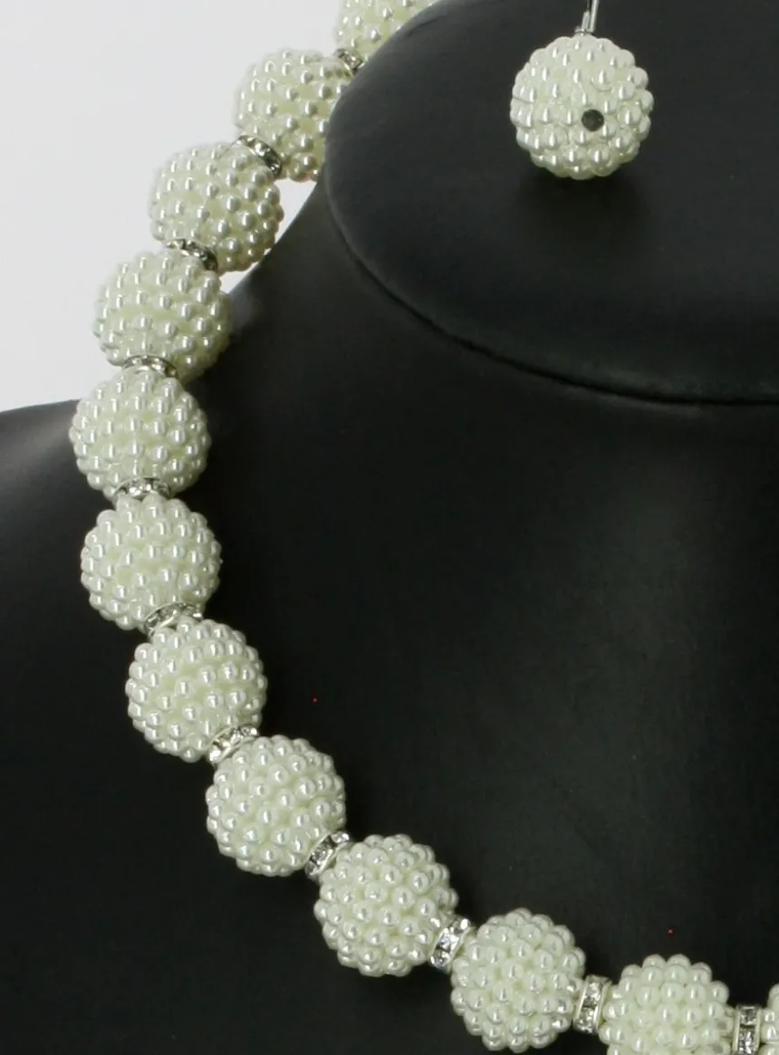 Parure bijoux collier + boucles Ivoire - Ecru