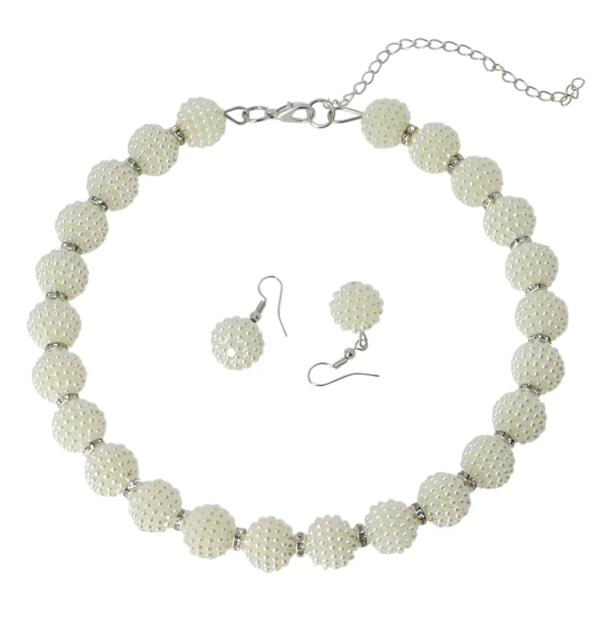 Parure bijoux collier + boucles Ivoire - Ecru