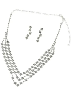 Parure bijoux collier + boucles Gris argent