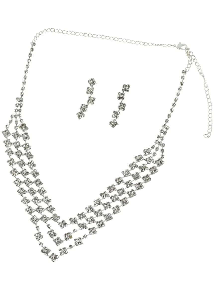 Parure bijoux collier + boucles Gris argent