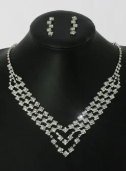 Parure bijoux collier + boucles Gris argent