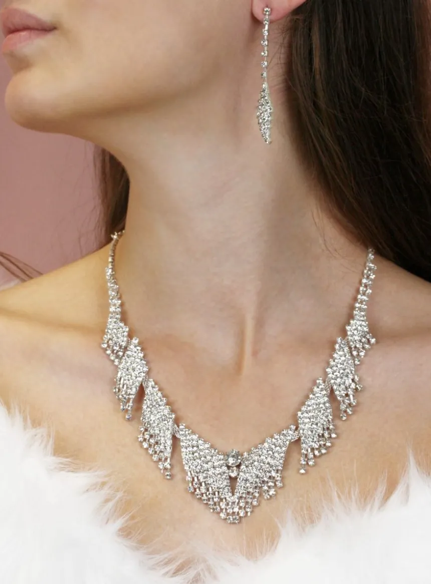 Parure bijoux collier + boucles Gris argent